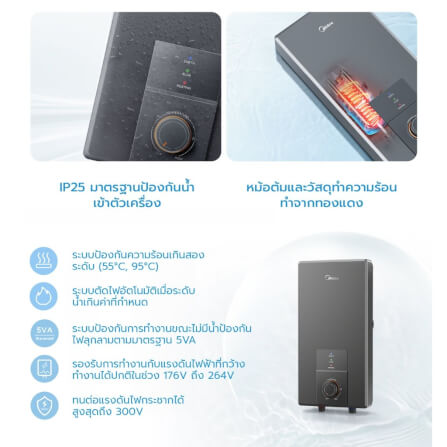 เครื่องทำน้ำอุ่น Midea MWH-45MMBNTH(C)-CS 4500 วัตต์ สีดำ (ไม่รวมติดตั้ง)_5